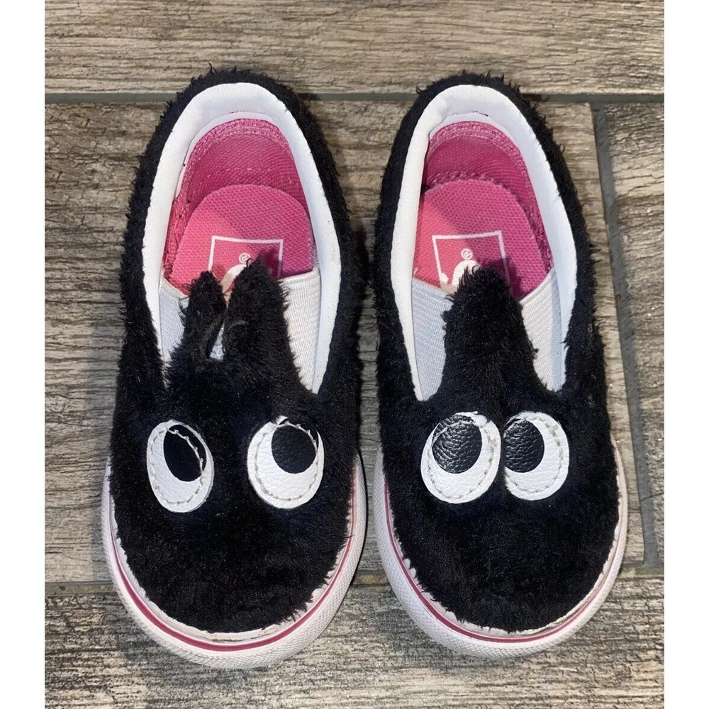 Vans Kids Toddler Baby Fuzzy Black Eye Shoes Size 4 Slip On